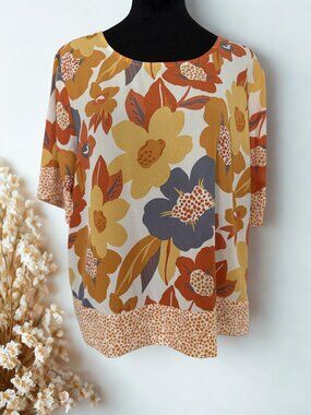 Floral Print Blouse - Orange & Yellow